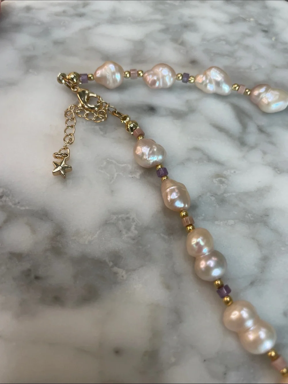 Lustrous Baroque Pearl Necklace with Gold Accents 16-18” - Picture 7 of 8